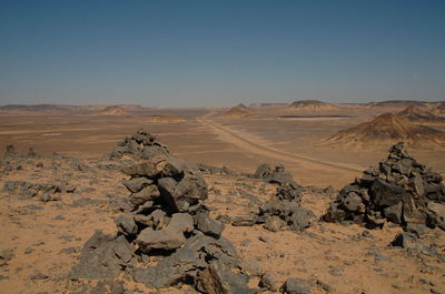 Scenic view of desert against clear sky