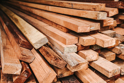 Full frame shot of wooden logs in forest