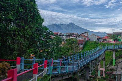 Scenic view of trees and houses against sky