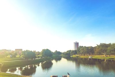 Scenic view of lake against clear sky