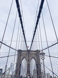 Low angle view of suspension bridge against sky