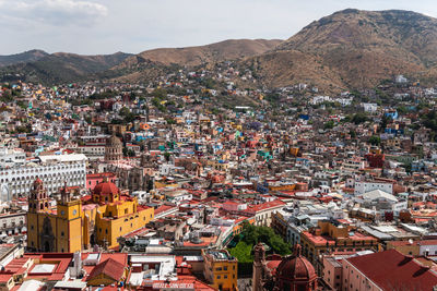 High angle view of townscape against sky