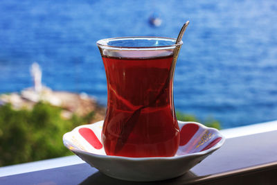 Close-up of tea cup on table