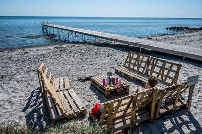 Picnic at hou beach in pallet lounge chairs