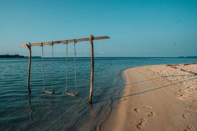Scenic view of sea against clear blue sky