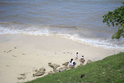 High angle view of people on beach