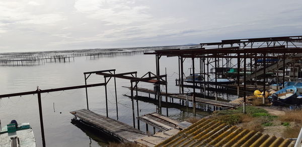 High angle view of pier on sea against sky