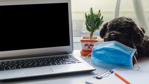 View of laptop on table