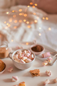 High angle view of christmas decorations on table