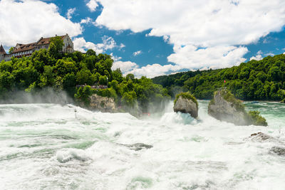 A beautiful waterfall on the river rhine in the city neuhausen am rheinfall in northern switzerland.