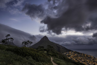 Scenic view of mountains against sky during sunset