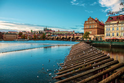 Panoramic view of prague castle across the vltava, czech republic.