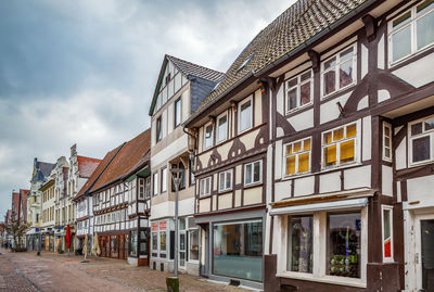 Low angle view of buildings against sky