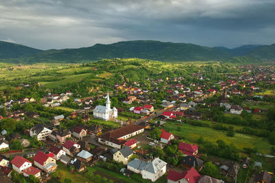 High angle view of townscape against sky