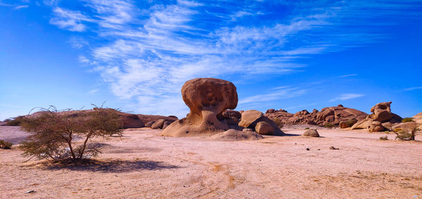 Rock formations on landscape against sky