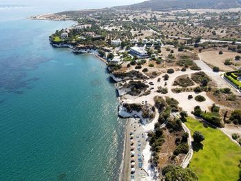 High angle view of  swimmers beach at governor's beach bay in cyprus 