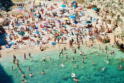 High angle view of people at beach