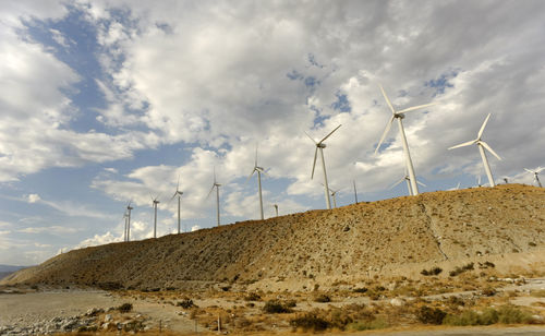 Wind turbine farm in the sonora desert near palm springs, california