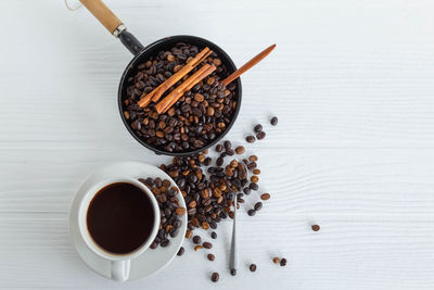 High angle view of coffee beans on table