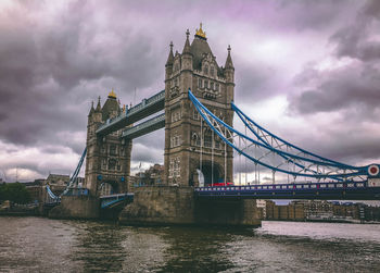 View of bridge over river against cloudy sky