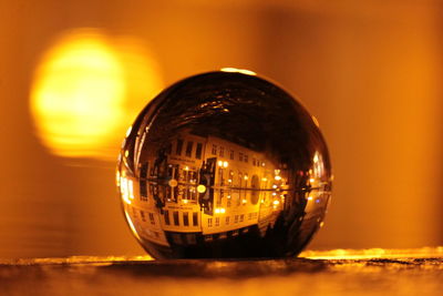 Close-up of illuminated crystal ball