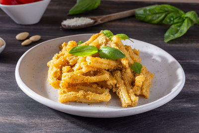 Close-up of food in plate on table