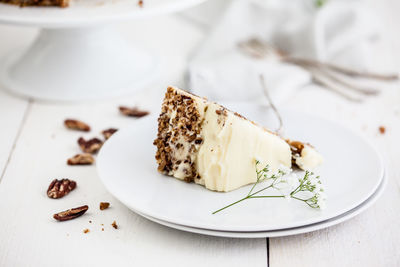 Close-up of cake in plate on table