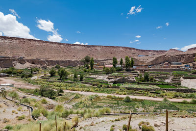 A view of caspana, a little village in an oasis in the atacama desert in northern chile.
