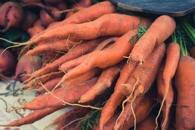 Close-up of carrots in market