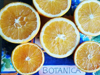 High angle view of oranges on table