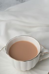 High angle view of tea in cup on table