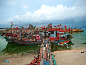 View of boats moored in sea