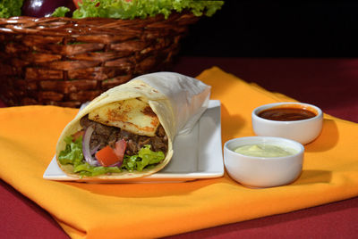 Close-up of food on table