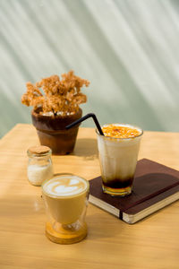 Close-up of drink served on table