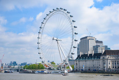 Ferris wheel in city against sky