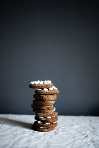 Stack of cookies on table
