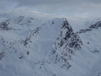 Aerial view of snow covered mountain against sky