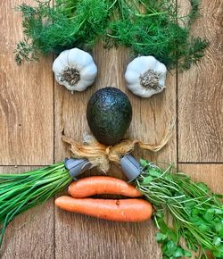 High angle view of vegetables on table