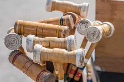 Close-up of wooden equipment