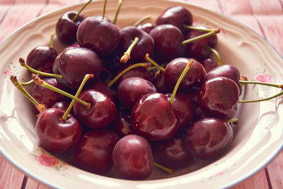 High angle view of fruits in bowl on table