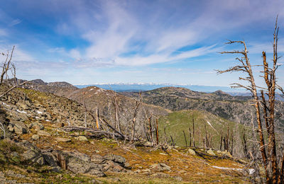 Scenic view of landscape and mountains against sky