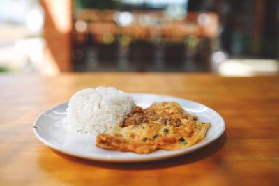 Close-up of food in plate on table