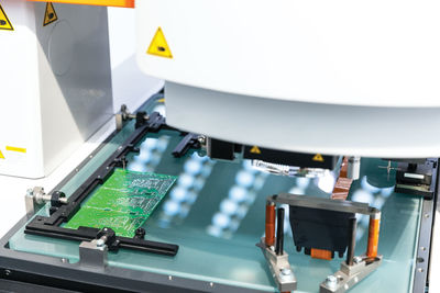 Printed circuit board during production process. electronics manufacturing.