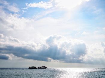 Two ships under big cloud on the vast ocean, chumphon province southern of thailand.