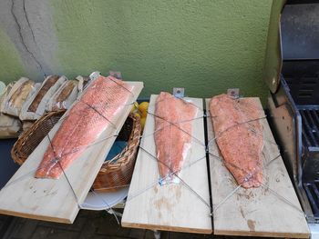 High angle view of fish for sale