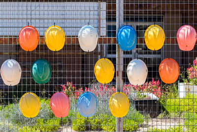 Low angle view of multi colored lanterns hanging