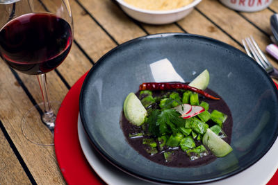 Close-up of salad in plate on table