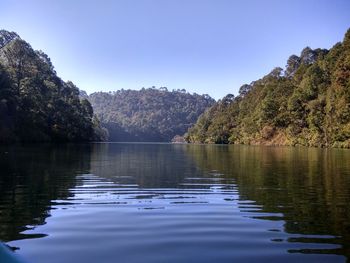 Scenic view of lake against clear sky