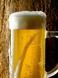 Close-up of beer glass