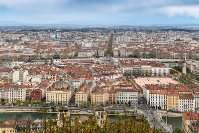 View of lyon from basilica of notre-dame de fourviere hill, frane